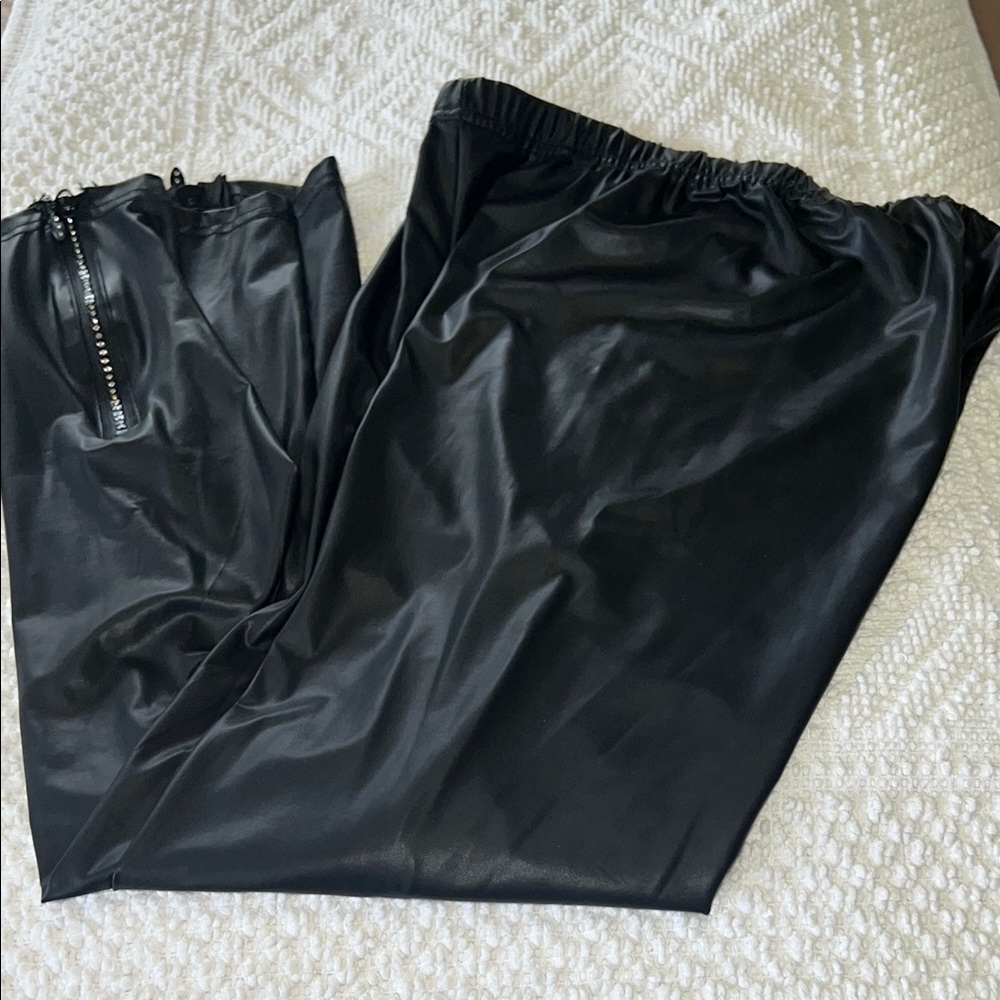 Faux Leather Leggings with rhinestone zippers on the leg.
